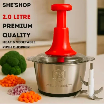 Manual Hand Operated 2000 ML litter Chopper Pump Action Food Processor Portable Container And Easy To Clean Kitchen Gadget.